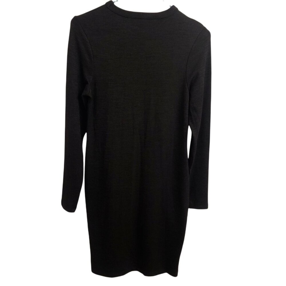 French Connection Dress Size 8 Womens Black Knit Sheath Long Sleeve Knee Length - Picture 2 of 12